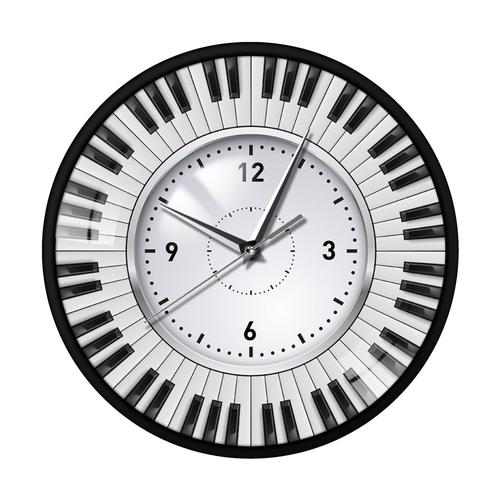 音乐钢琴艺术培训静音挂钟钟表钢琴黑白按键图案创意墙面装饰壁钟